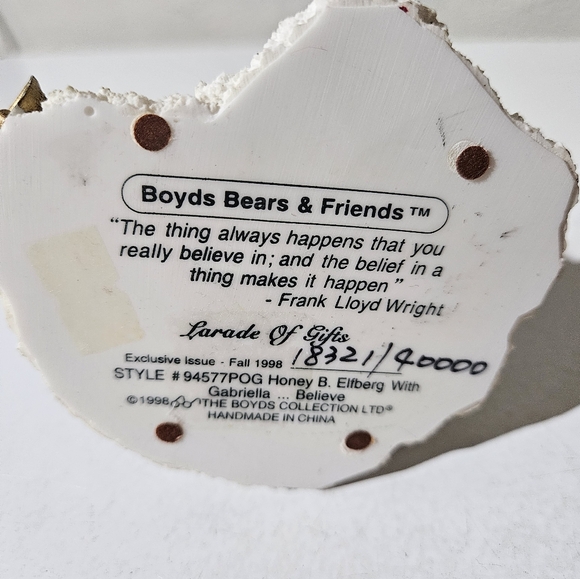 Vintage 1998 Boyds Bears Honey B Elfberg with Gabriella Believe Style 94577POG - Picture 4 of 4